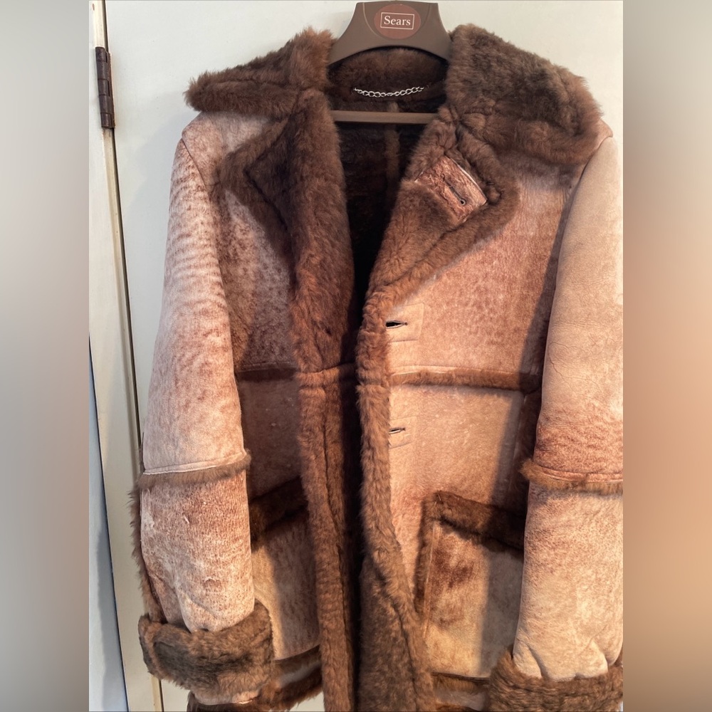 Vintage Shearling Sheepskin Rancher Coat 42L Tall Leather Shop Western Marlboro